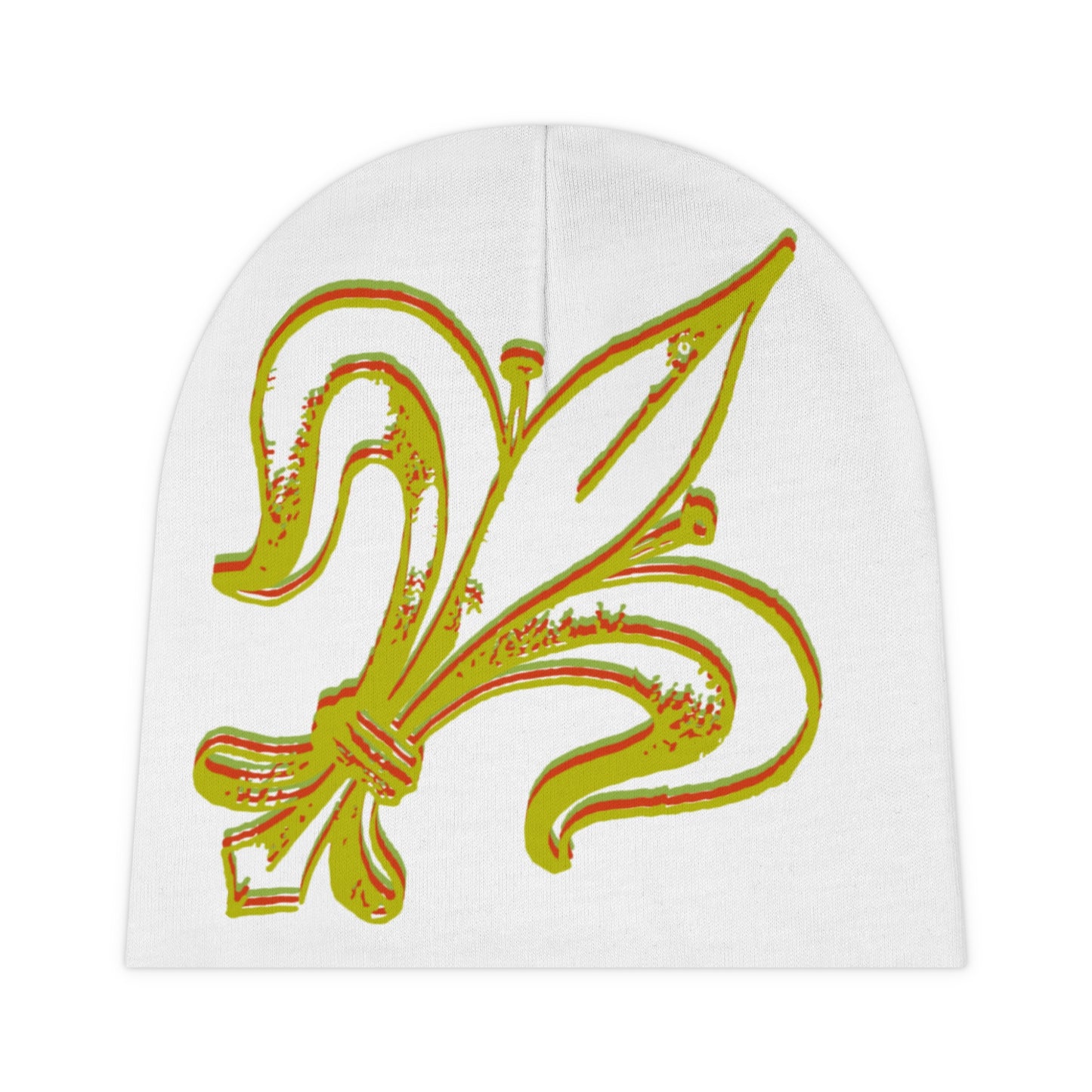 Fleur-de-Lis Baby Beanie – Gold Accent Newborn Hat