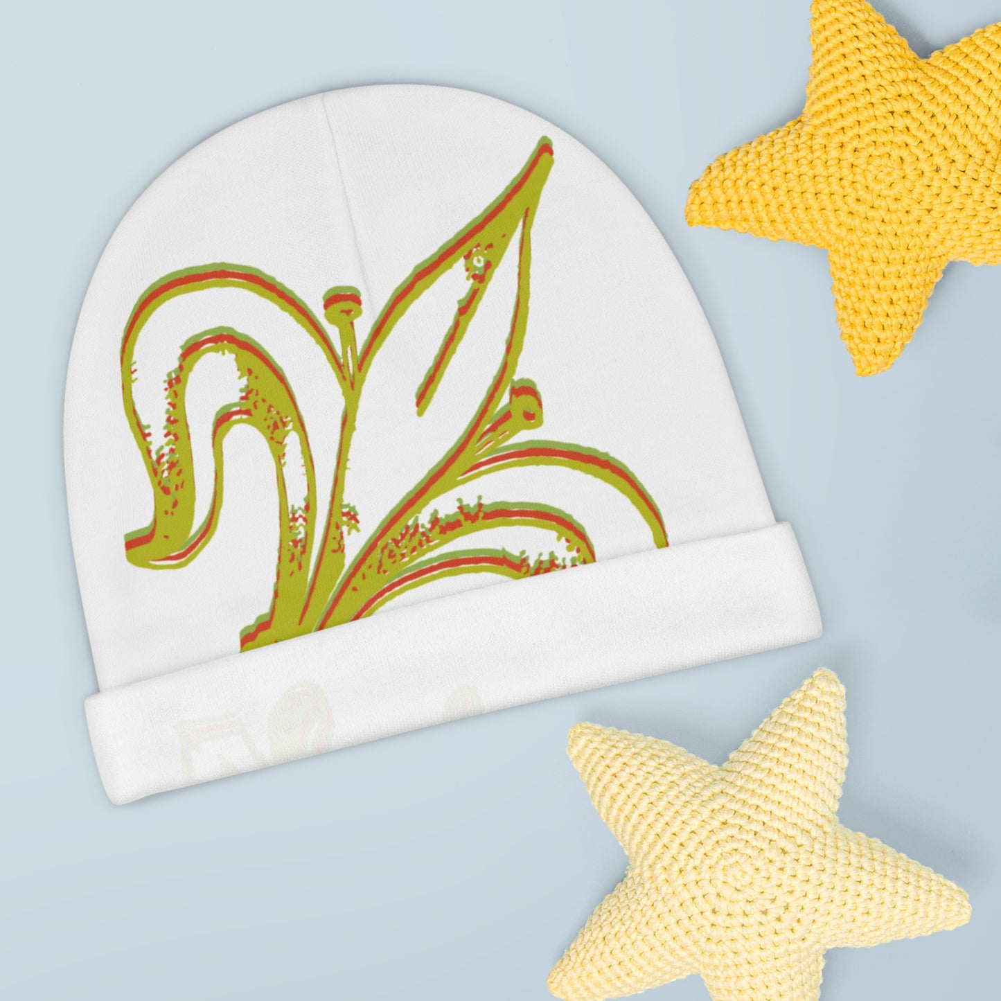 Fleur-de-Lis Baby Beanie – Gold Accent Newborn Hat