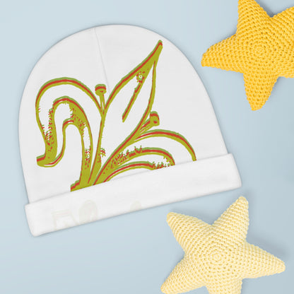 Fleur-de-Lis Baby Beanie – Gold Accent Newborn Hat