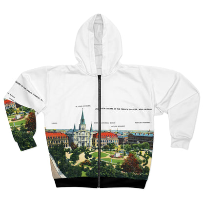 French Quarter New Orleans Zip Hoodie — Vintage Cityscape All-Over Print
