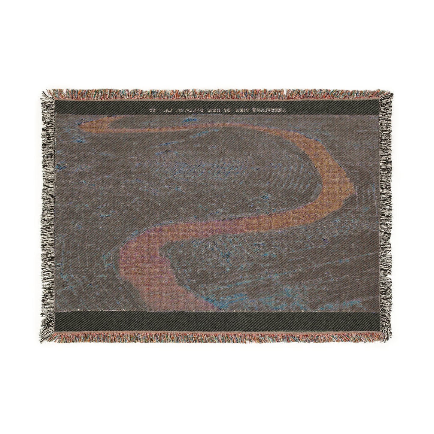 River Bend Woven Blanket — Scenic Curved River Tapestry Throw
